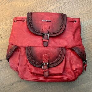 Montana West Red Braided Flap Leather Backpack